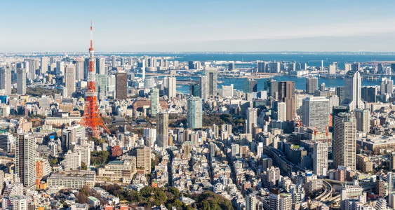 日本东京东京塔日本全景有天线的东京塔背景