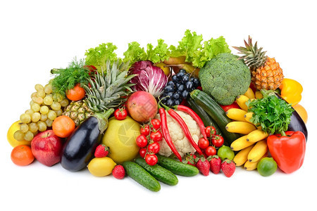 在白色背景上隔离的新鲜水果和蔬菜图片