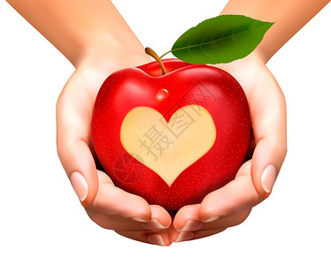 s水果一颗心刻在苹果里矢量插画