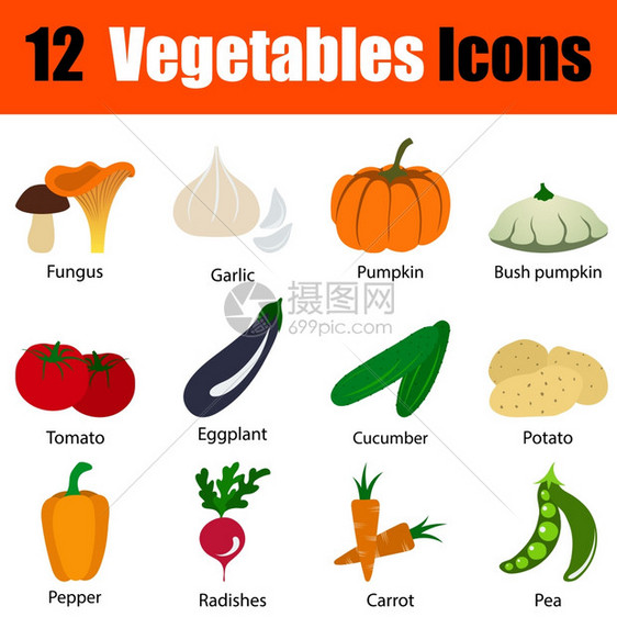 以ui颜色为标题的平面蔬菜设计图标矢量插图片