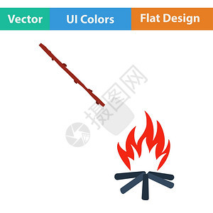 用烤棉花糖做成紫色的野营火平板设计图标矢量插图片