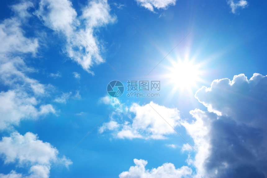 蓝天有云和太阳大自然的构成图片