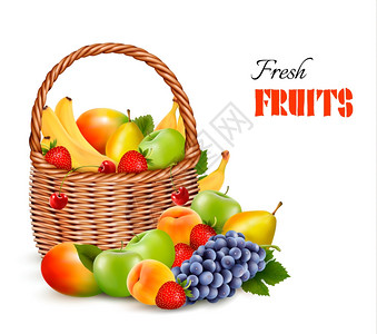 篮子中新鲜彩色水果矢量插图图片