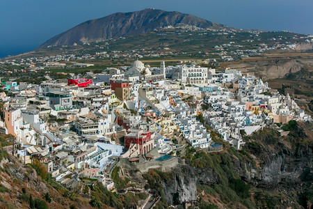 法拉希腊爱琴海岛的现代首都圣托里尼希腊夏季日图片