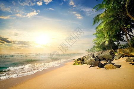 斯里兰卡加勒海滩上日落图片