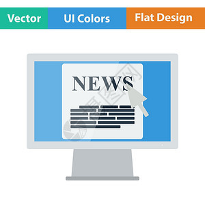带有新闻图标的监视器平面设计矢量插图图片