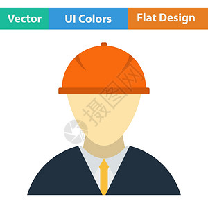 以ui颜色显示的平面设计图标矢量插建筑工人头戴盔的图标图片