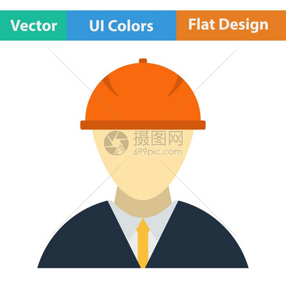 以ui颜色显示的平面设计图标矢量插建筑工人头戴盔的图标图片