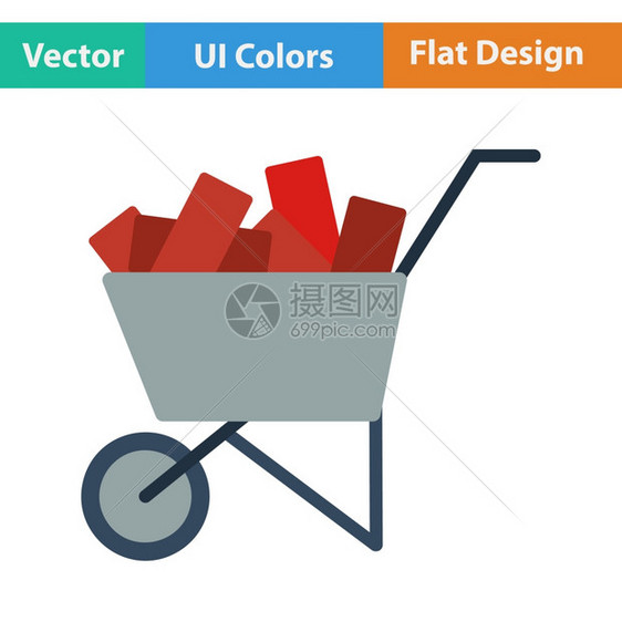 以ui颜色显示的平面设计图标矢量示建筑车的平面设计图标图片
