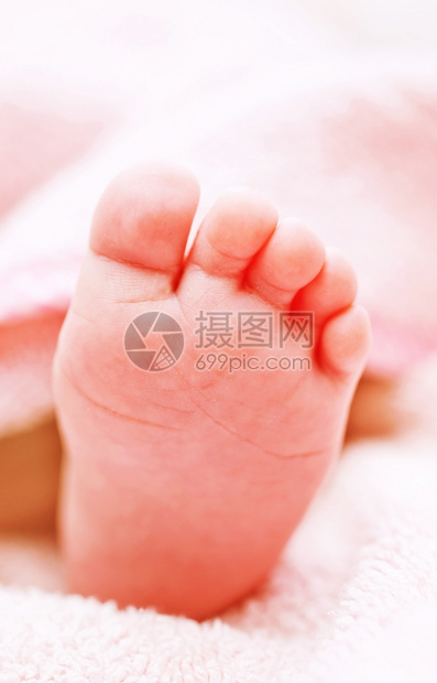 婴儿脚新生放在袋子上图片