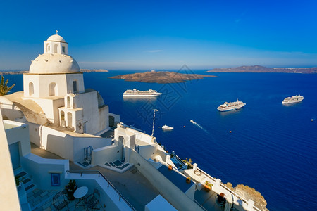 希腊爱琴海岛圣托里尼现代首都费拉希腊具有正统教堂游轮卡尔德拉和火山的希腊圣托里尼图片