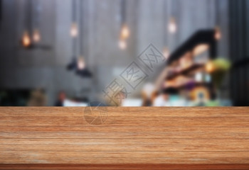 咖啡馆背景模糊的顶木制桌股票照片图片