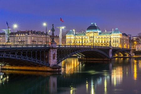 里昂大学桥沿法国的罗河图片