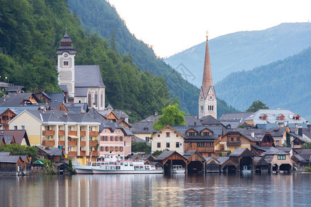 奥地利HallstattHallstat村的经典景象图片