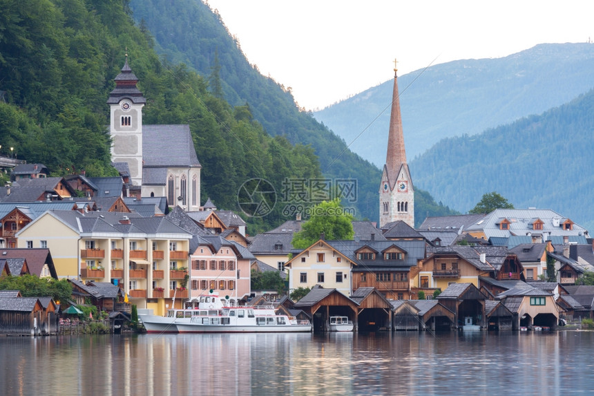 奥地利HallstattHallstat村的经典景象图片