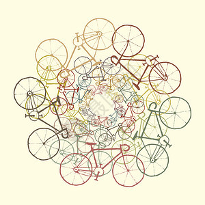 彩色自行车带有轮影的矢量背景图片