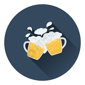 两杯啤酒上面有泡沫图标的苍蝇平面彩色设计矢量图解图片