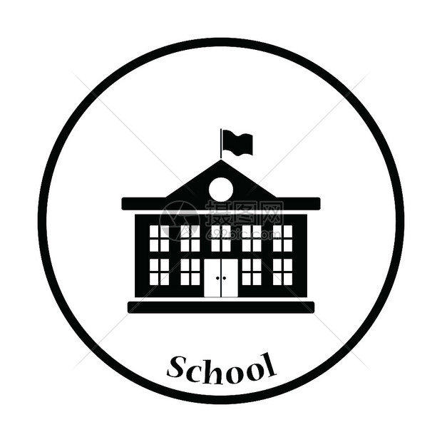 学校建筑图标细圆设计