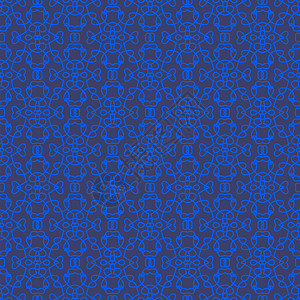 蓝色上的无缝纹理设计元素圆形回滴模式填充壁纸的OrnateFloral装饰背景上的传统装饰图片