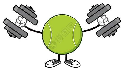 网球无脸卡通马斯科特字符与哑铃一起工作图片