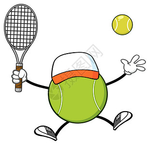 网球无脸玩家卡通马斯科特字符帽子拿着网球和拉克特图片