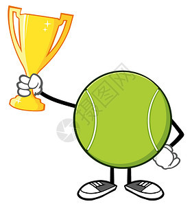 网球无面卡通马斯科特人物拥有一杯奖图片