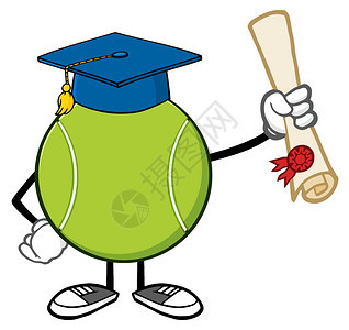 网球无面卡通马斯科特具有毕业帽子文凭图片