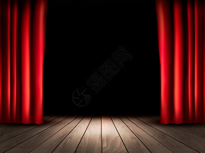 有木地板和红窗帘的剧院舞台图片
