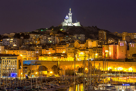 法国马赛晚上法国著名的欧洲港口观望图片