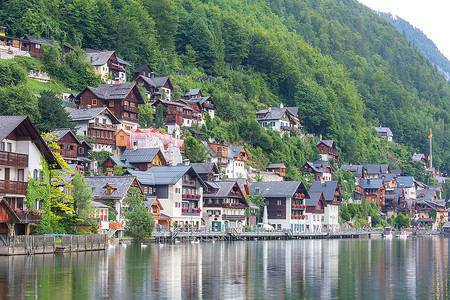 奥地利HallstattHallstat村的经典景象图片