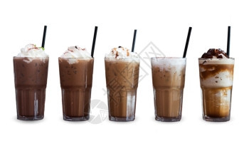 5种不同的冰咖啡孤立在白色背景上股票照片图片