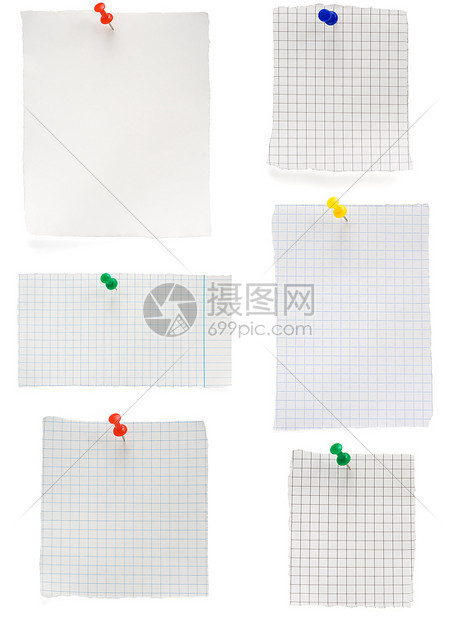 在白色背景上孤立的推和检查注释纸图片