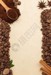咖啡豆和纸作为背景图片