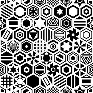 窗帘免抠六边形无缝图案几何黑白背景插画