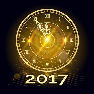 新年时钟快乐年金色快乐时钟矢量背景图片