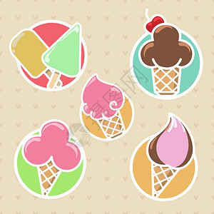矢量的多彩冰淇淋元素贴纸图片