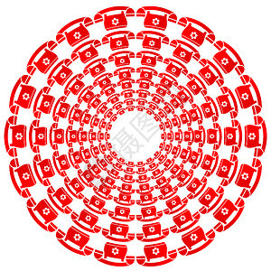 白背景孤立的一组圆形红电话框架图片