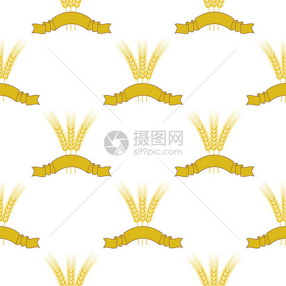小麦丝带无缝模式啤酒图标孤立图片