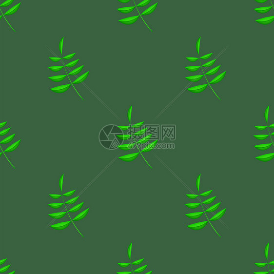 在绿色背景上孤立的夏季绿叶无缝模式夏季绿叶模式图片