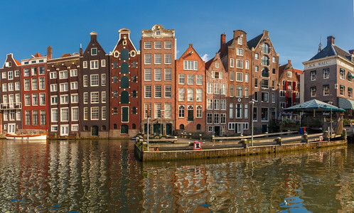 在荷兰阳光明媚的阿姆斯特丹运河达拉克AmsterdamCanalDamrak图片