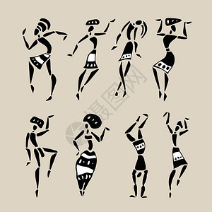 非洲舞者的数字人们轮廓设置矢量说明图片