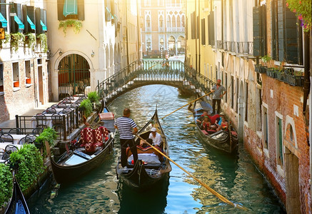 在威尼斯的运河在旧房子之间图片