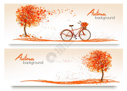 秋天背景树和自行车图片