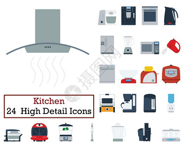 一套24个厨房图标平面彩色设计矢量插图图片