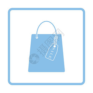 装有销售标签图的购物袋蓝色框架设计矢量插图图片