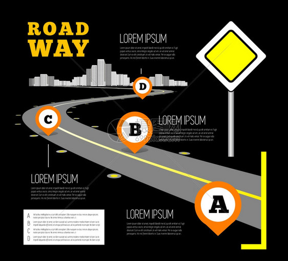 道路图设计信息黑色矢量插图图片