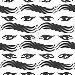 眼睛和马斯卡拉无缝模式眼睛抹片涂矢量插图图片