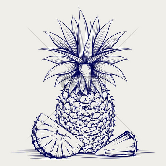 Ball笔素描菠萝Penpineapple孤立在灰色背景上Scarch矢量插图图片