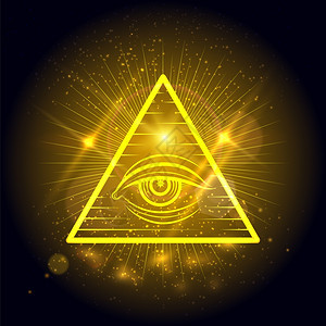 以金光背景为食谱的目光以金背景为食谱的全尼科学之眼神秘符号矢量插图图片