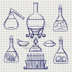 笔记本背景的科学实验室设备矢量图片